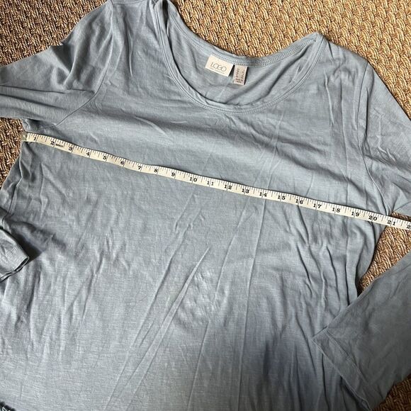LOGO Lori Goldstein Soft Blue Ruffled Peplum Long Sleeve Top Women’s Large - Picture 4 of 6